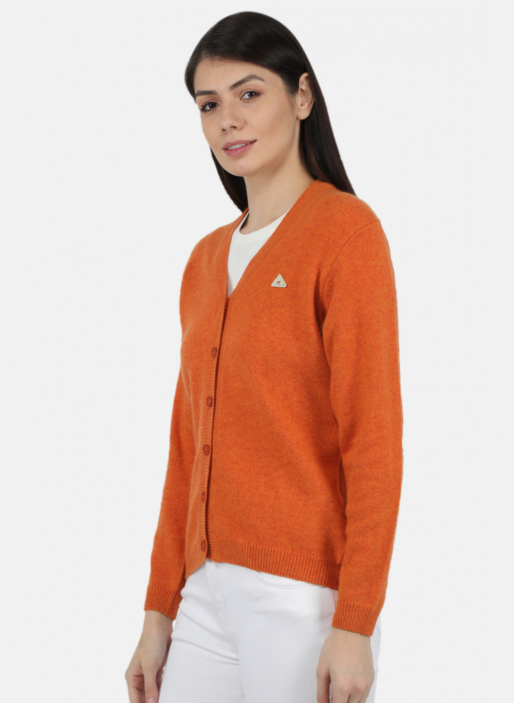 Women Orange Solid Cardigan