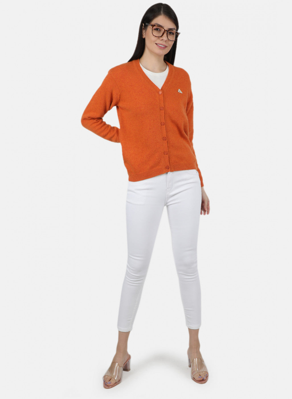 Women Orange Solid Cardigan