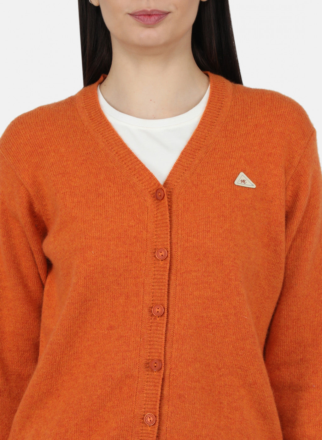 Women Orange Solid Cardigan