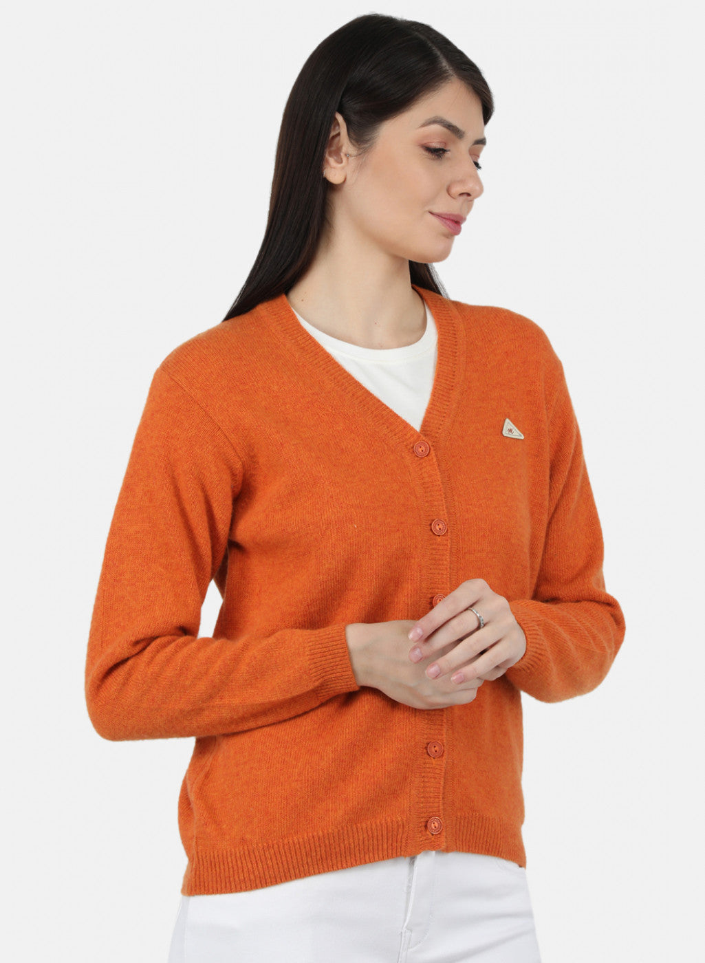 Women Orange Solid Cardigan