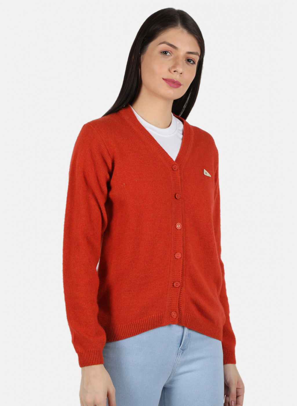 Women Orange Solid Cardigan