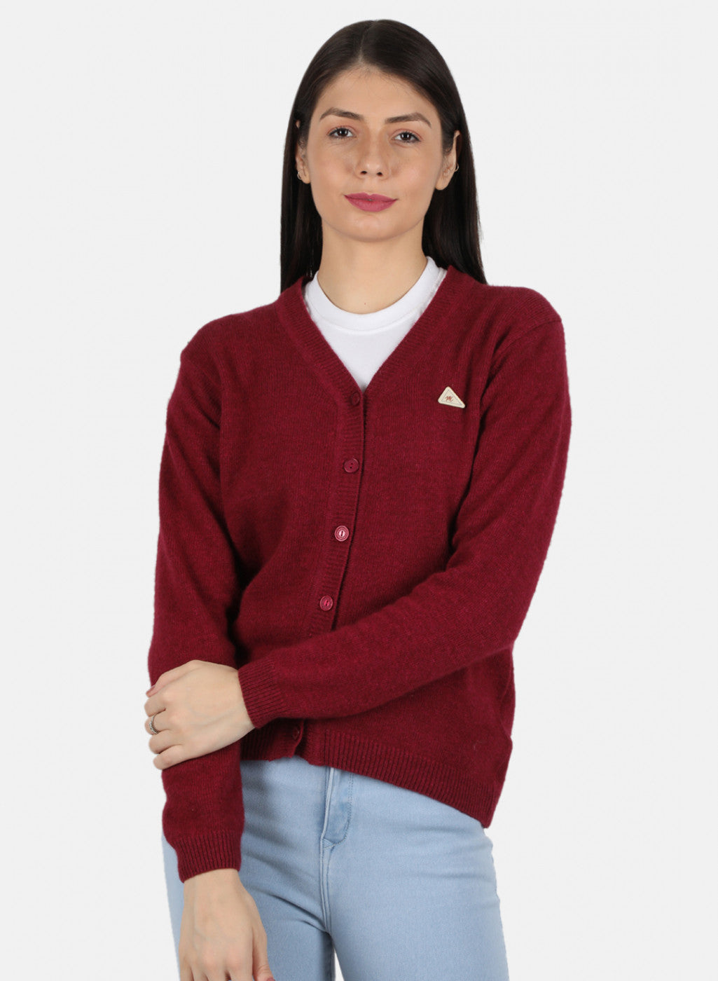 Women Red Solid Cardigan