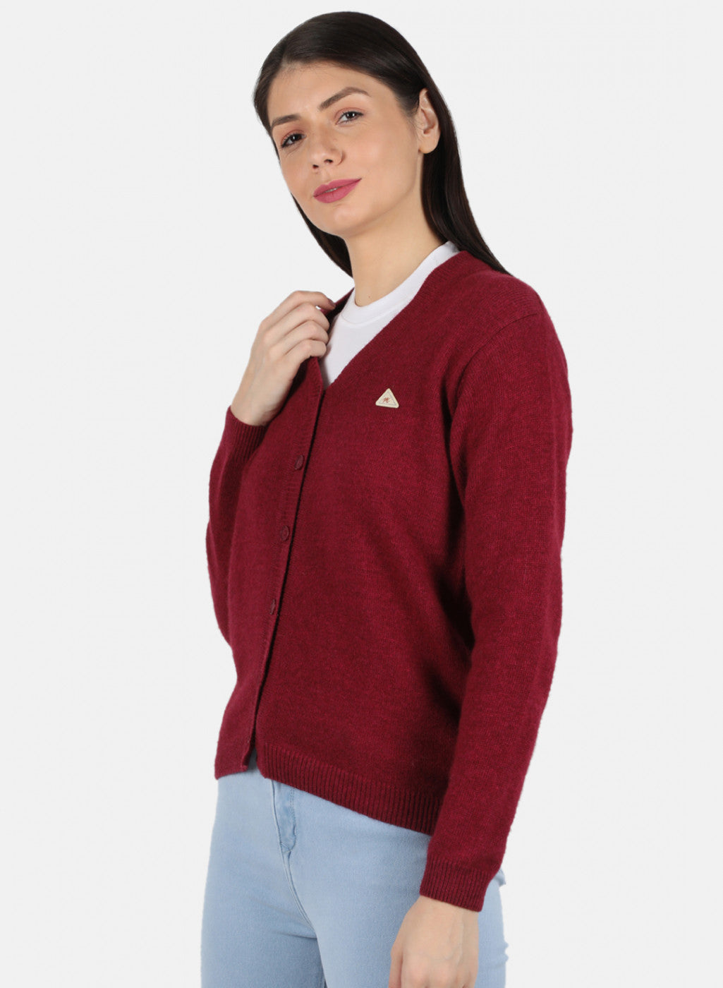 Women Red Solid Cardigan