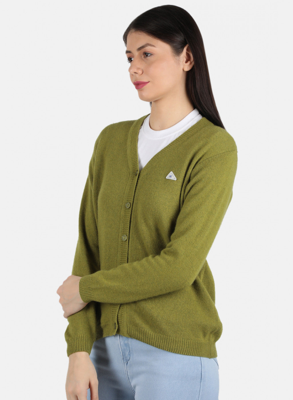 Women Green Solid Cardigan