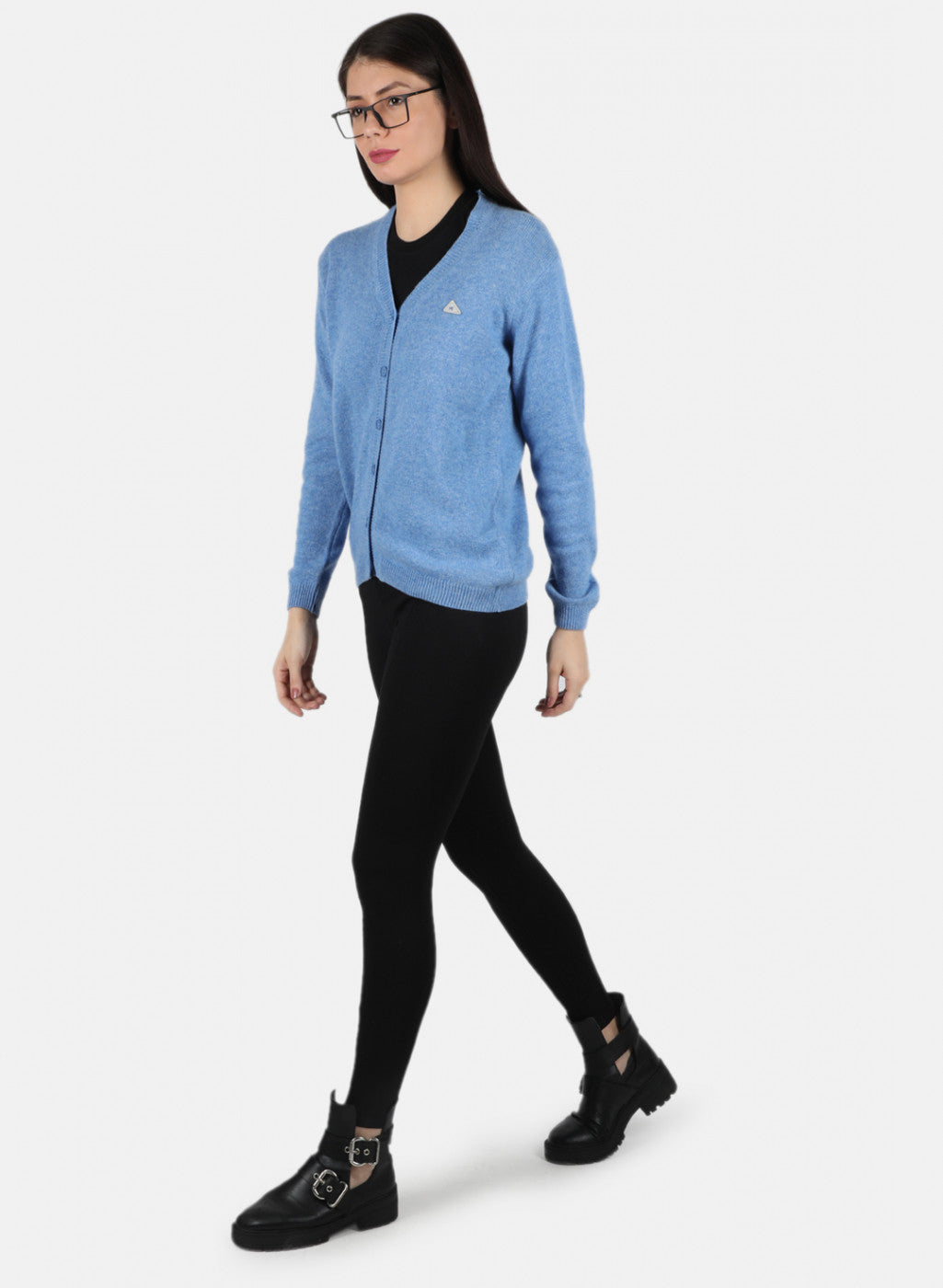 Women Blue Solid Cardigan