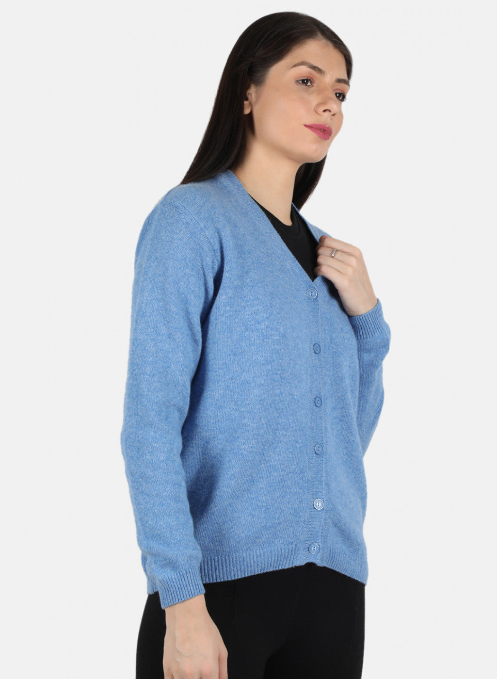 Women Blue Solid Cardigan