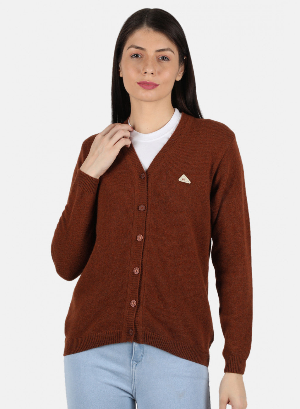 Women Brown Solid Cardigan