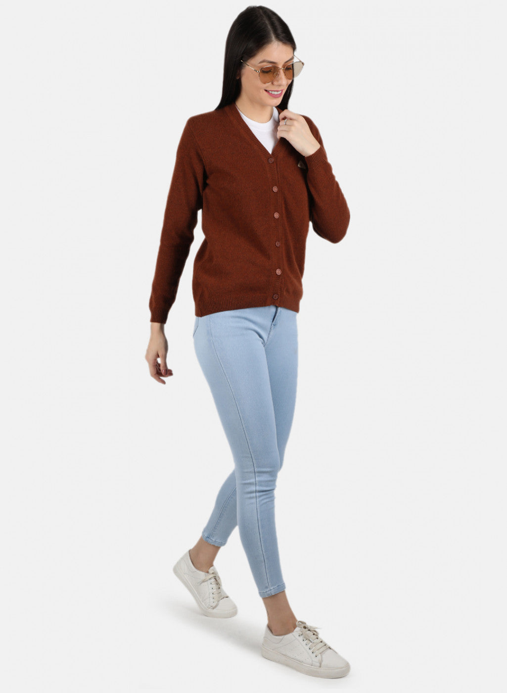 Women Brown Solid Cardigan