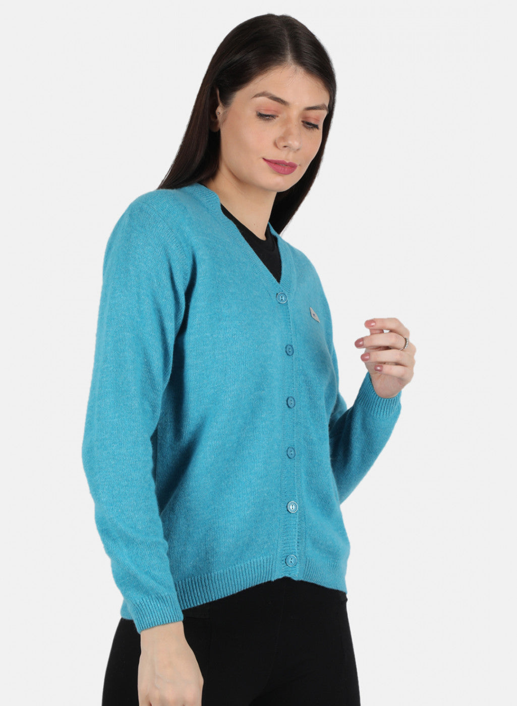 Women Blue Solid Cardigan