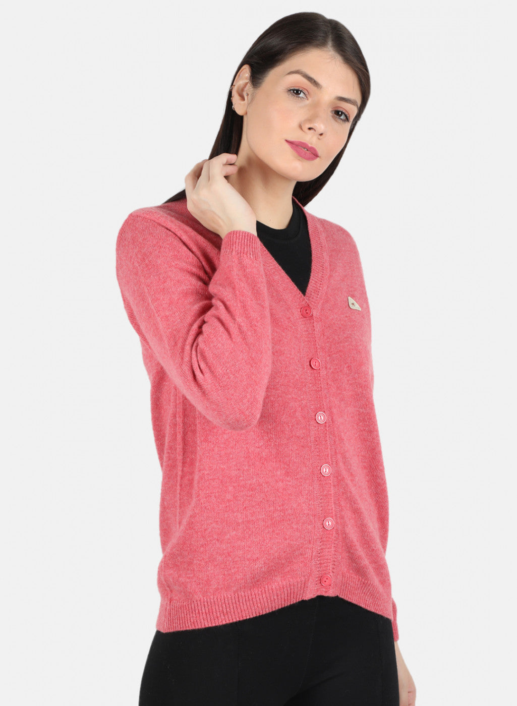 Women Pink Solid Cardigan