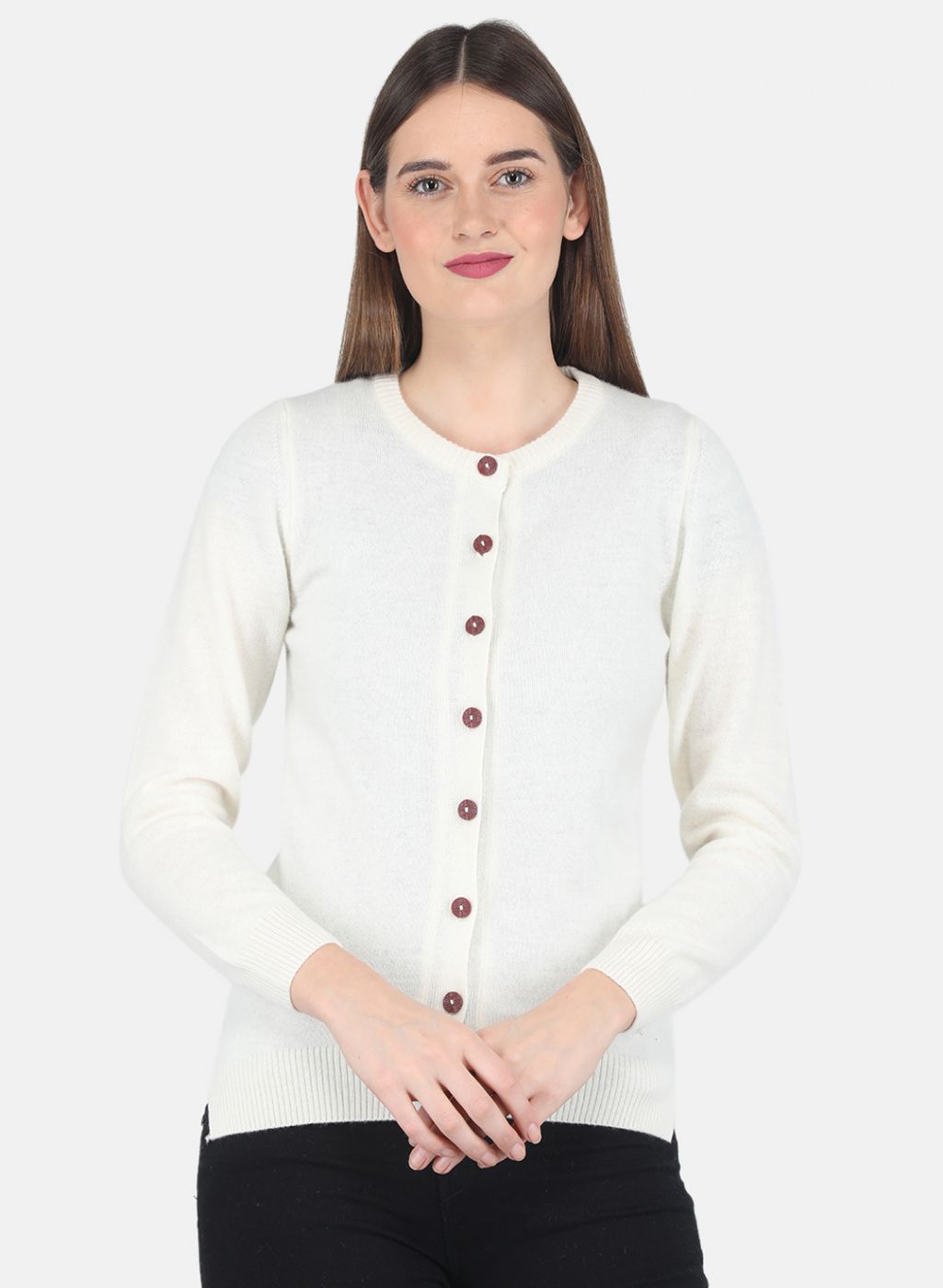 Women White Solid Cardigan