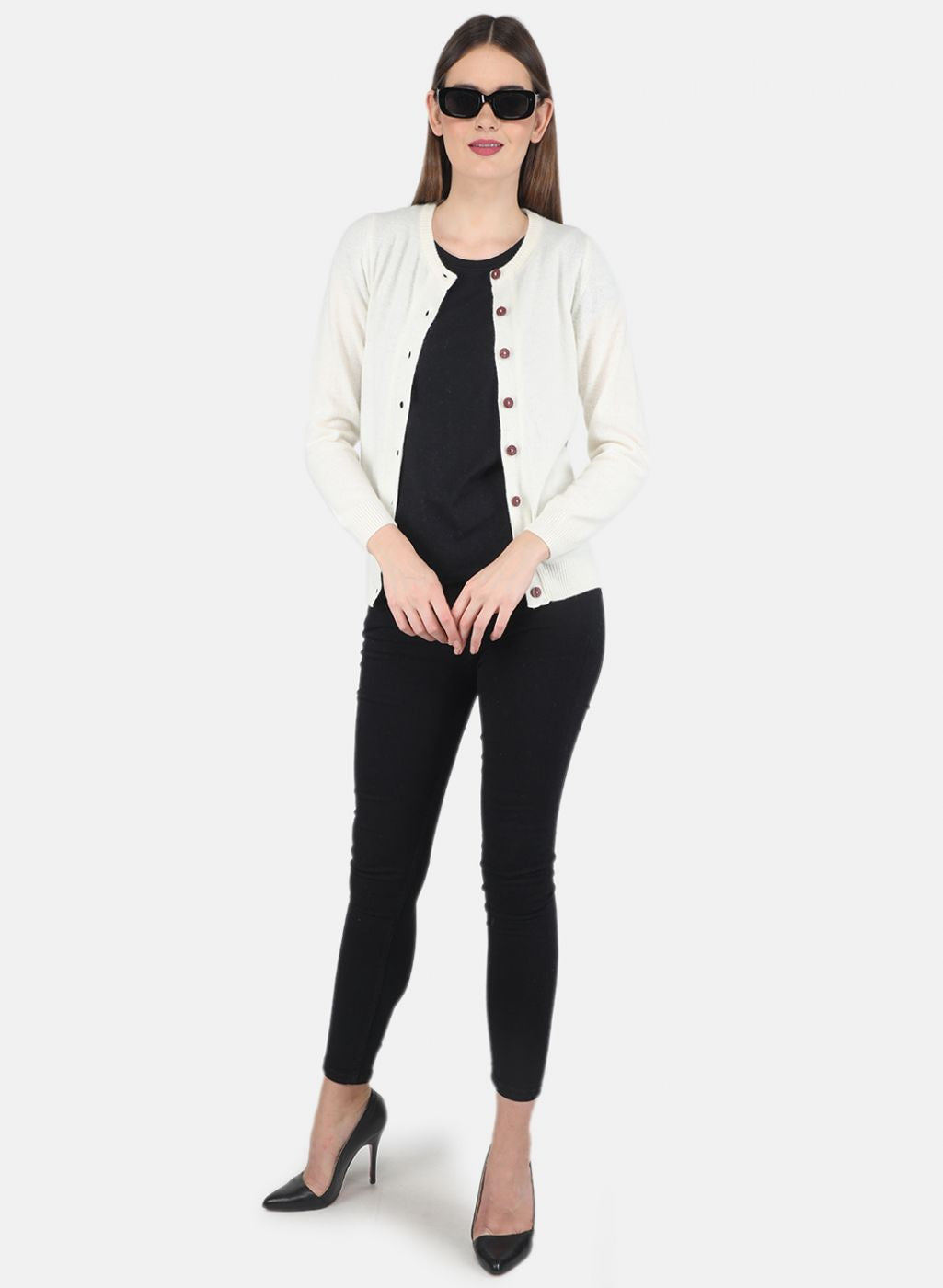 Women White Solid Cardigan