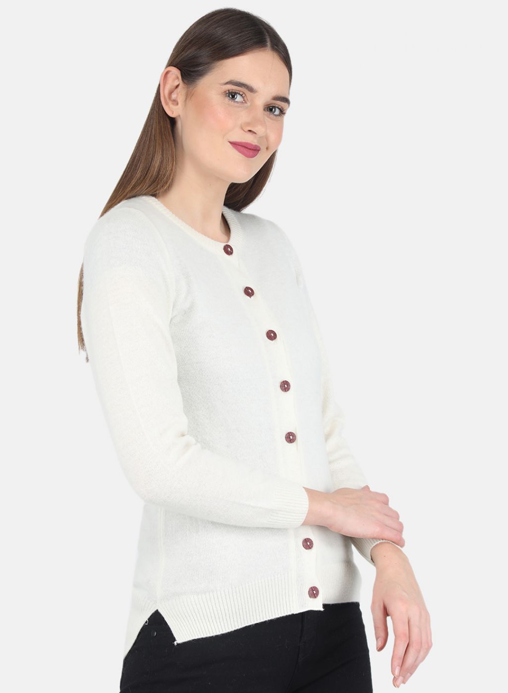 Women White Solid Cardigan