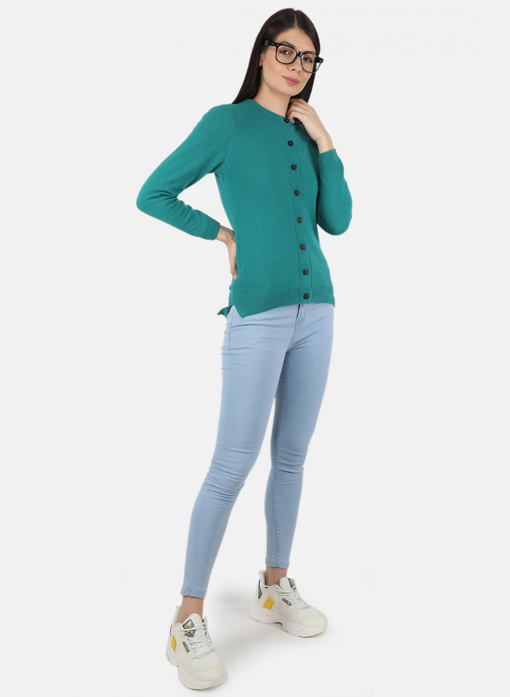 Women Green Solid Cardigan