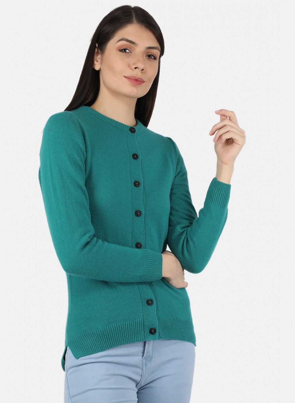 Women Green Solid Cardigan