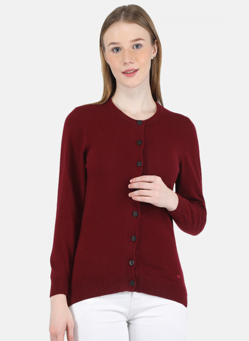 Women Maroon Solid Cardigan