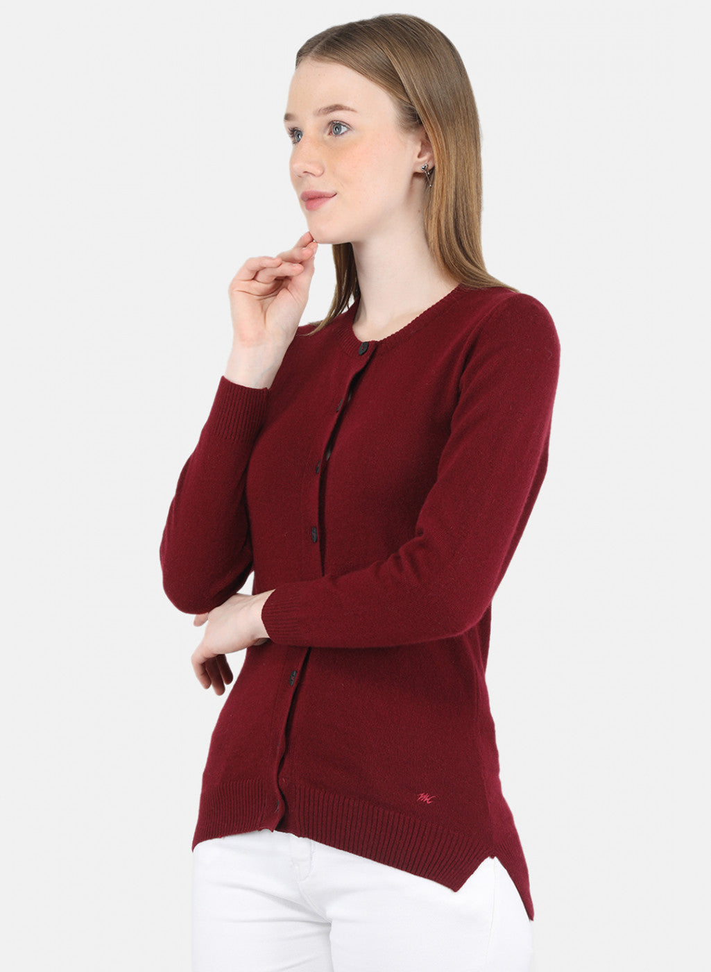 Women Maroon Solid Cardigan