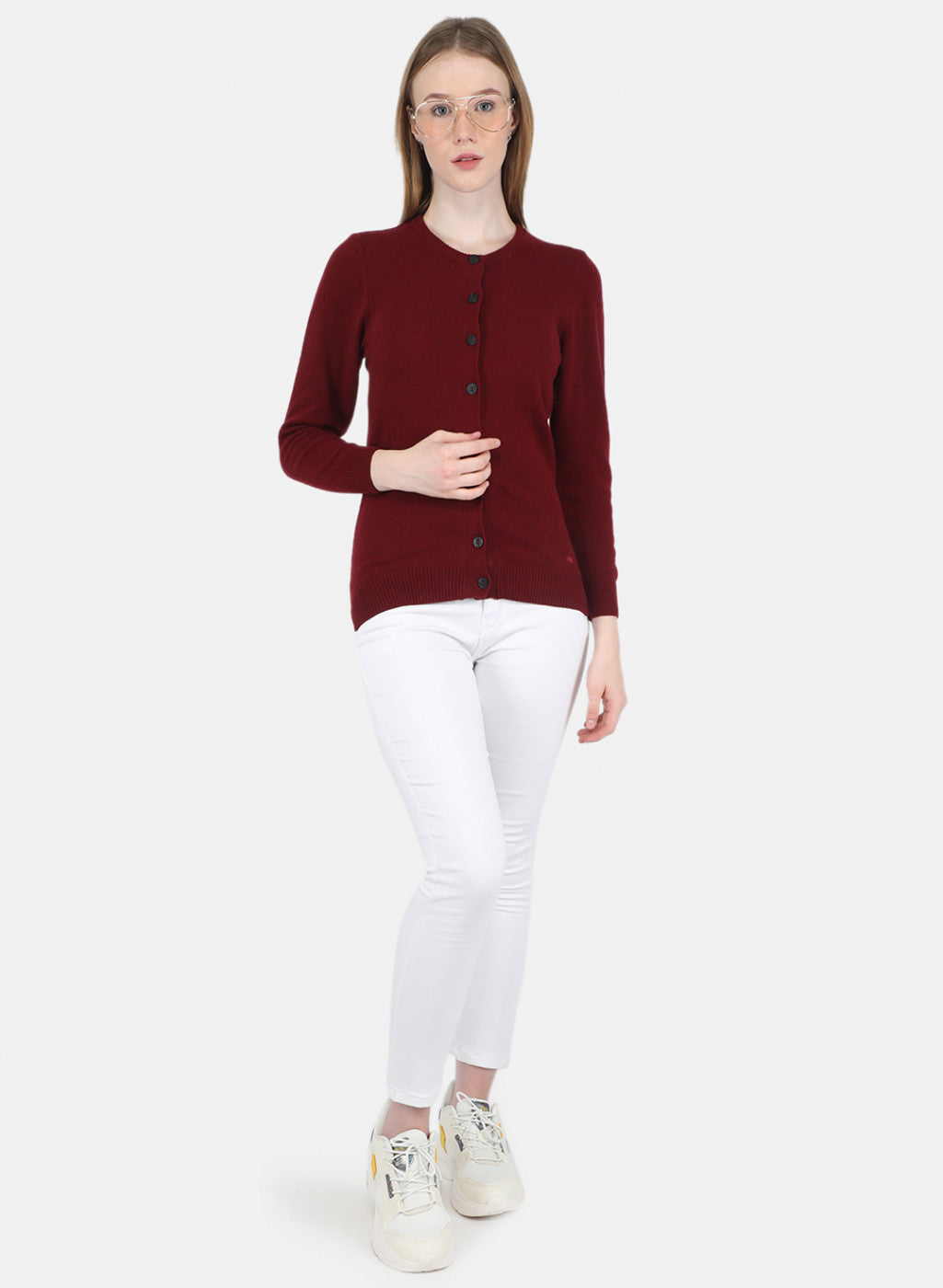 Women Maroon Solid Cardigan