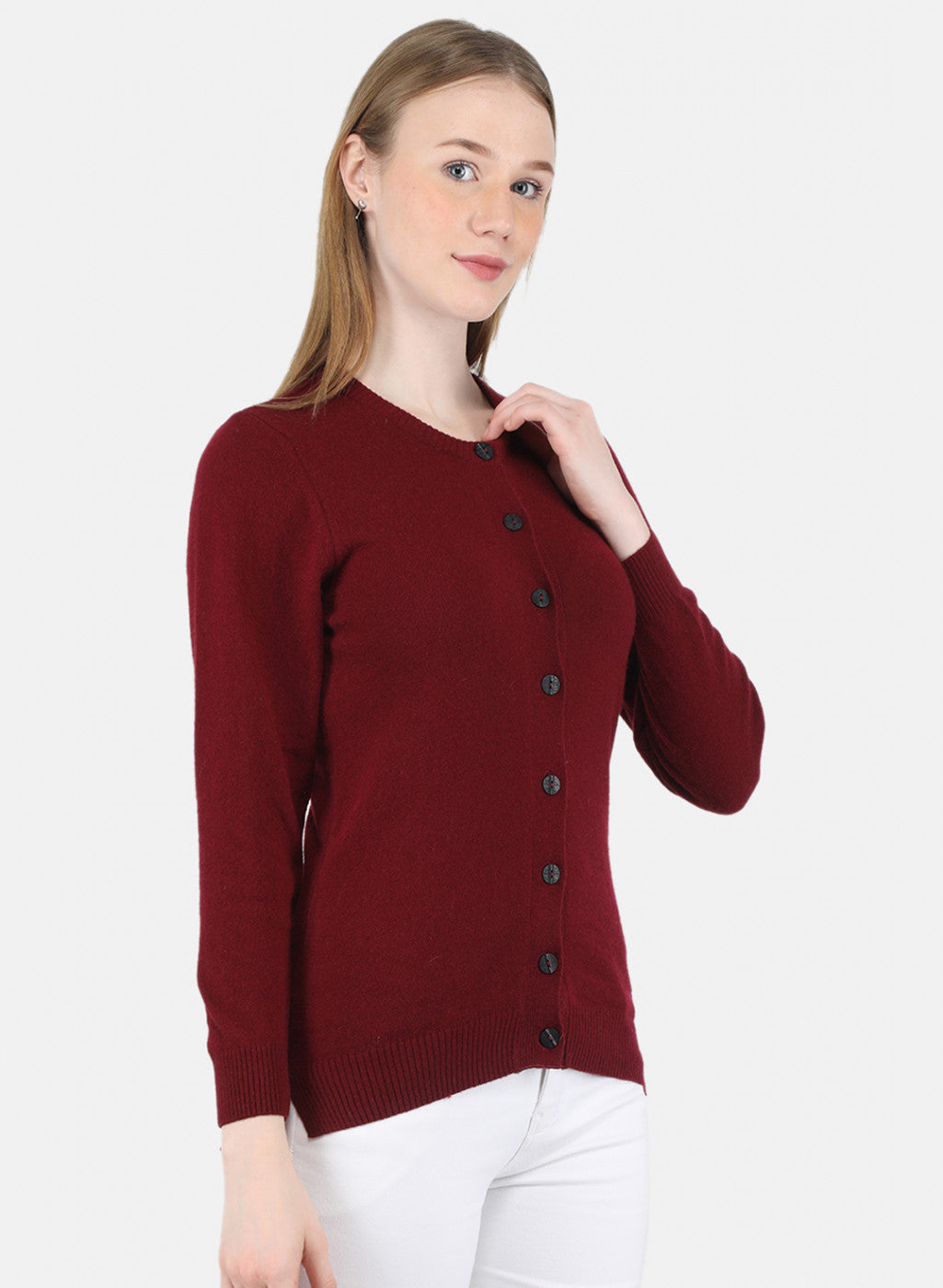 Women Maroon Solid Cardigan