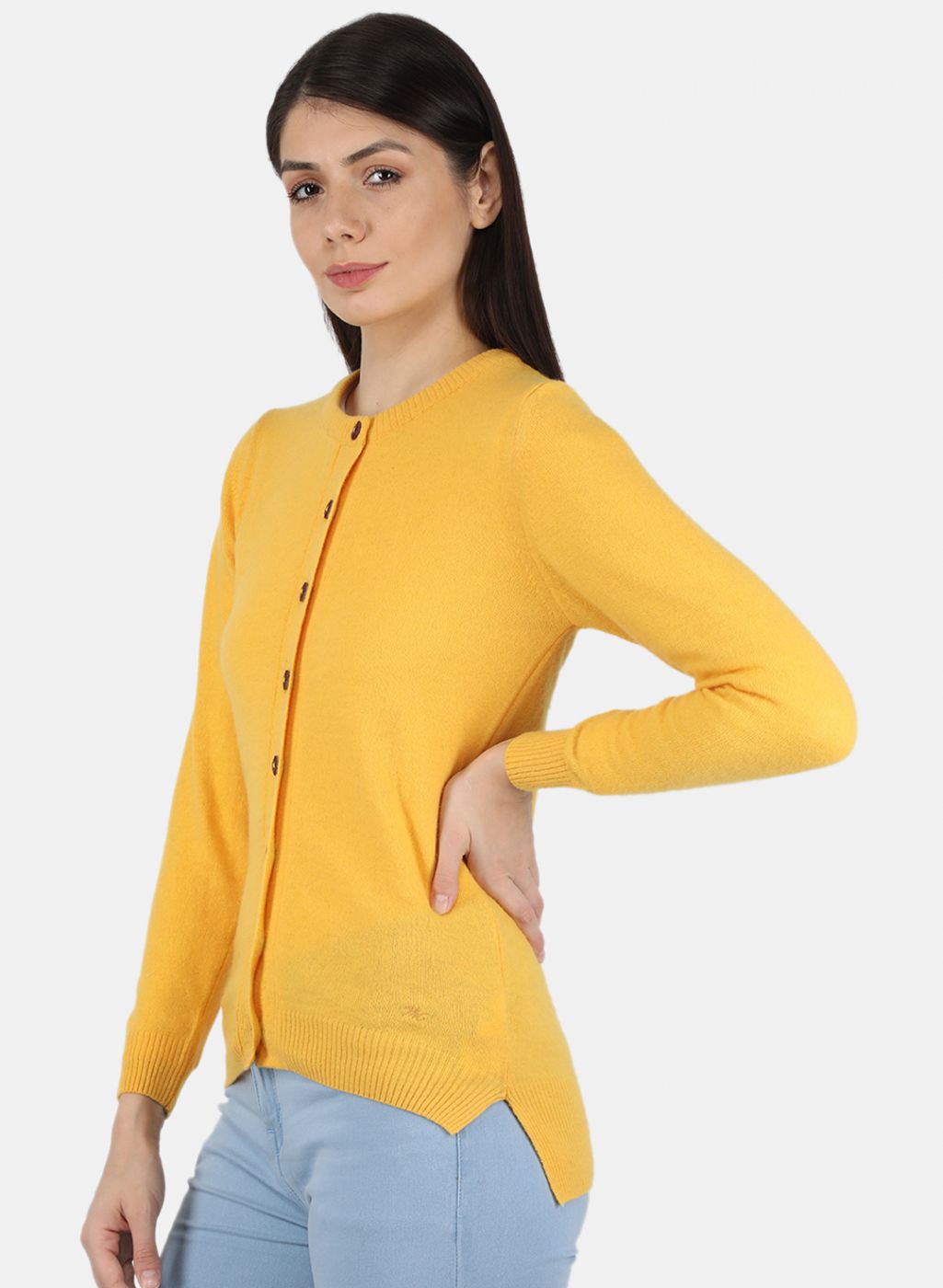 Women Yellow Solid Cardigan