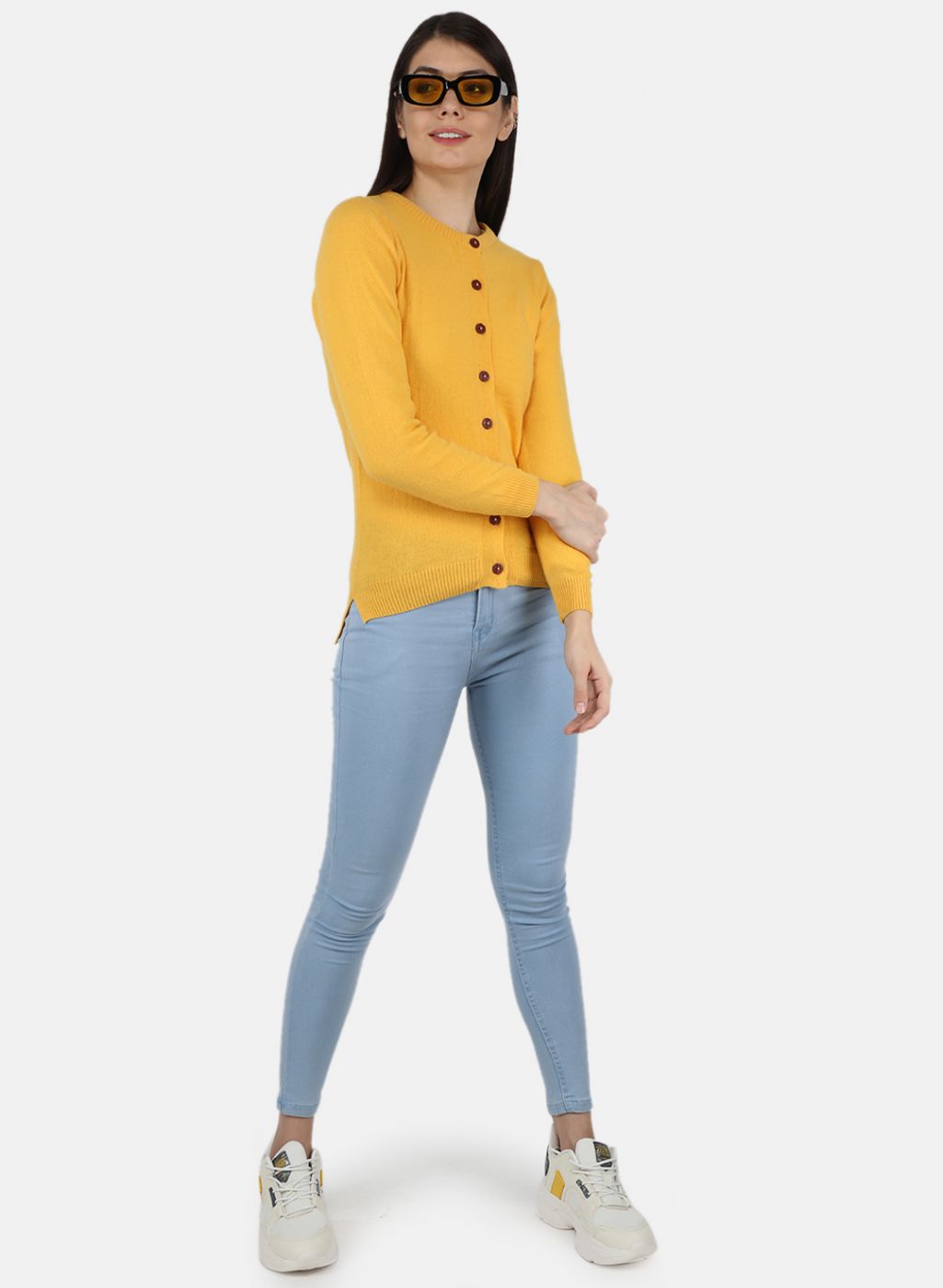 Women Yellow Solid Cardigan