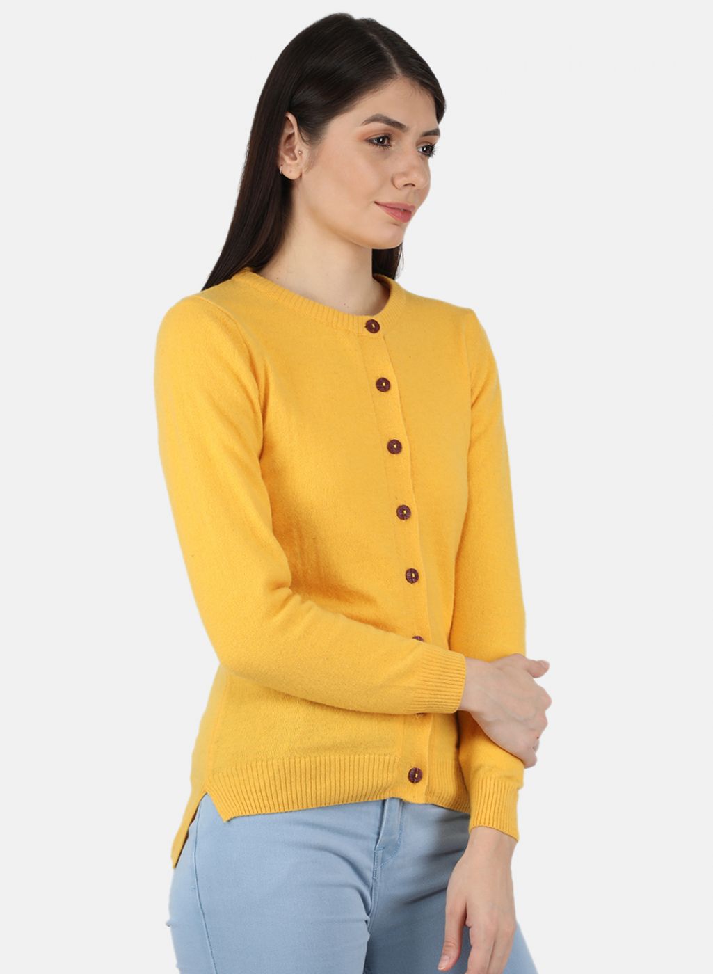 Women Yellow Solid Cardigan