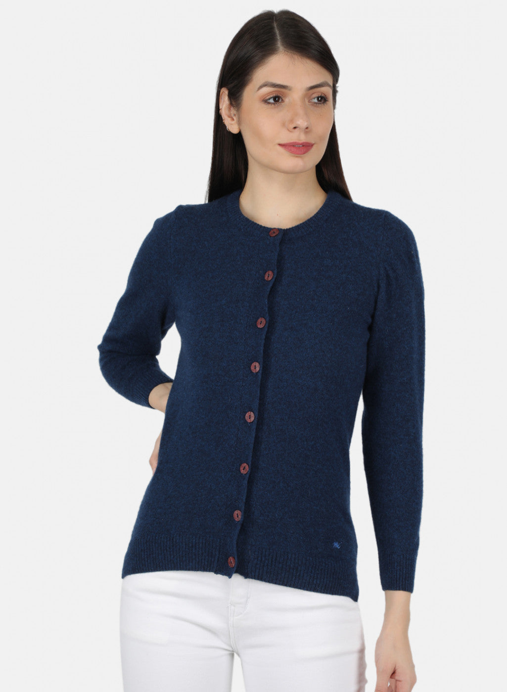 Women Blue Solid Cardigan