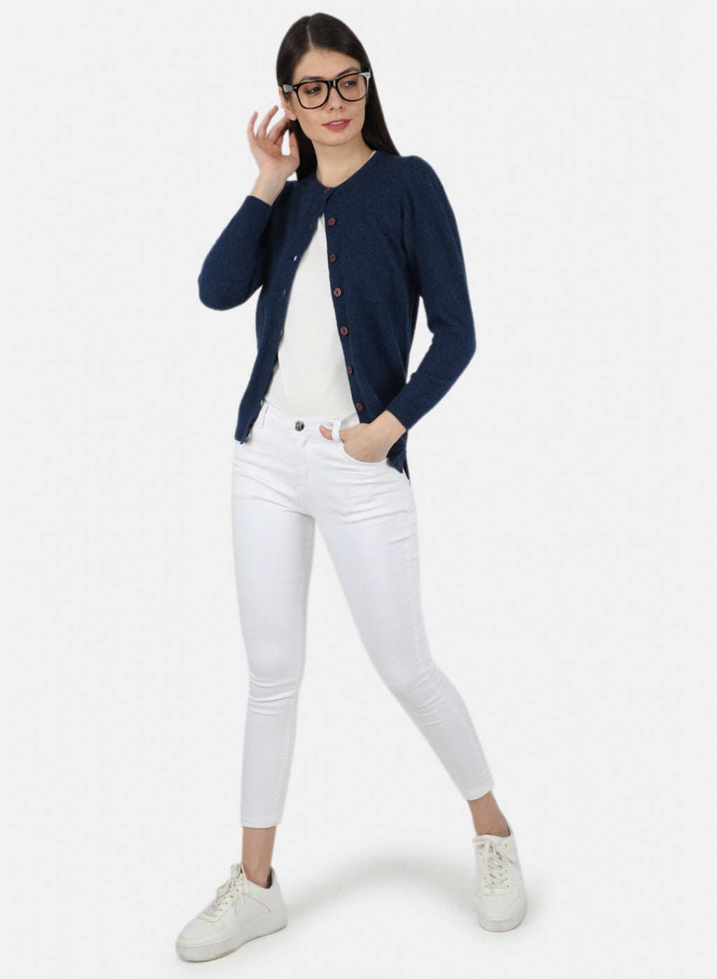 Women Blue Solid Cardigan