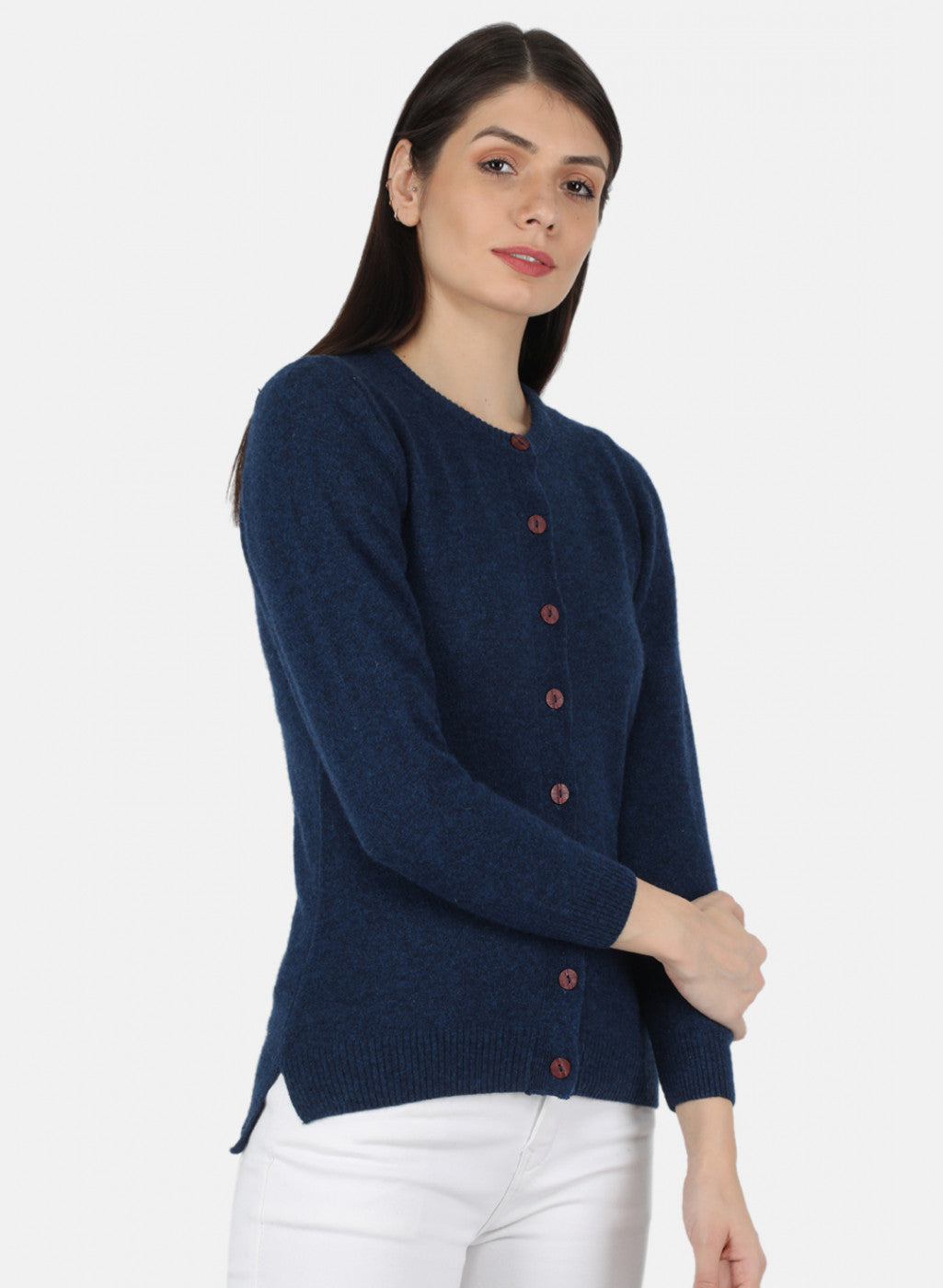 Women Blue Solid Cardigan