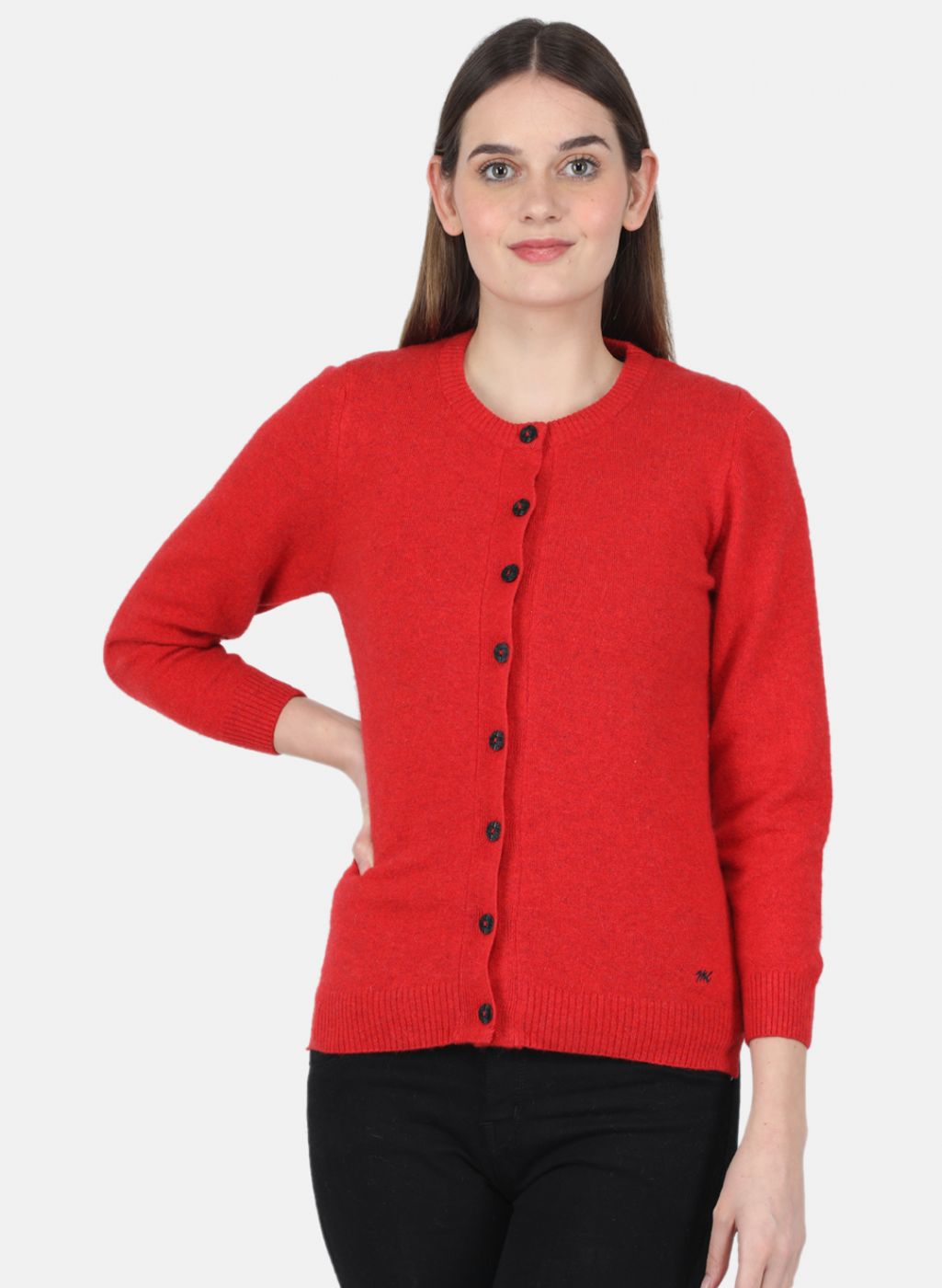 Women Red Solid Cardigan