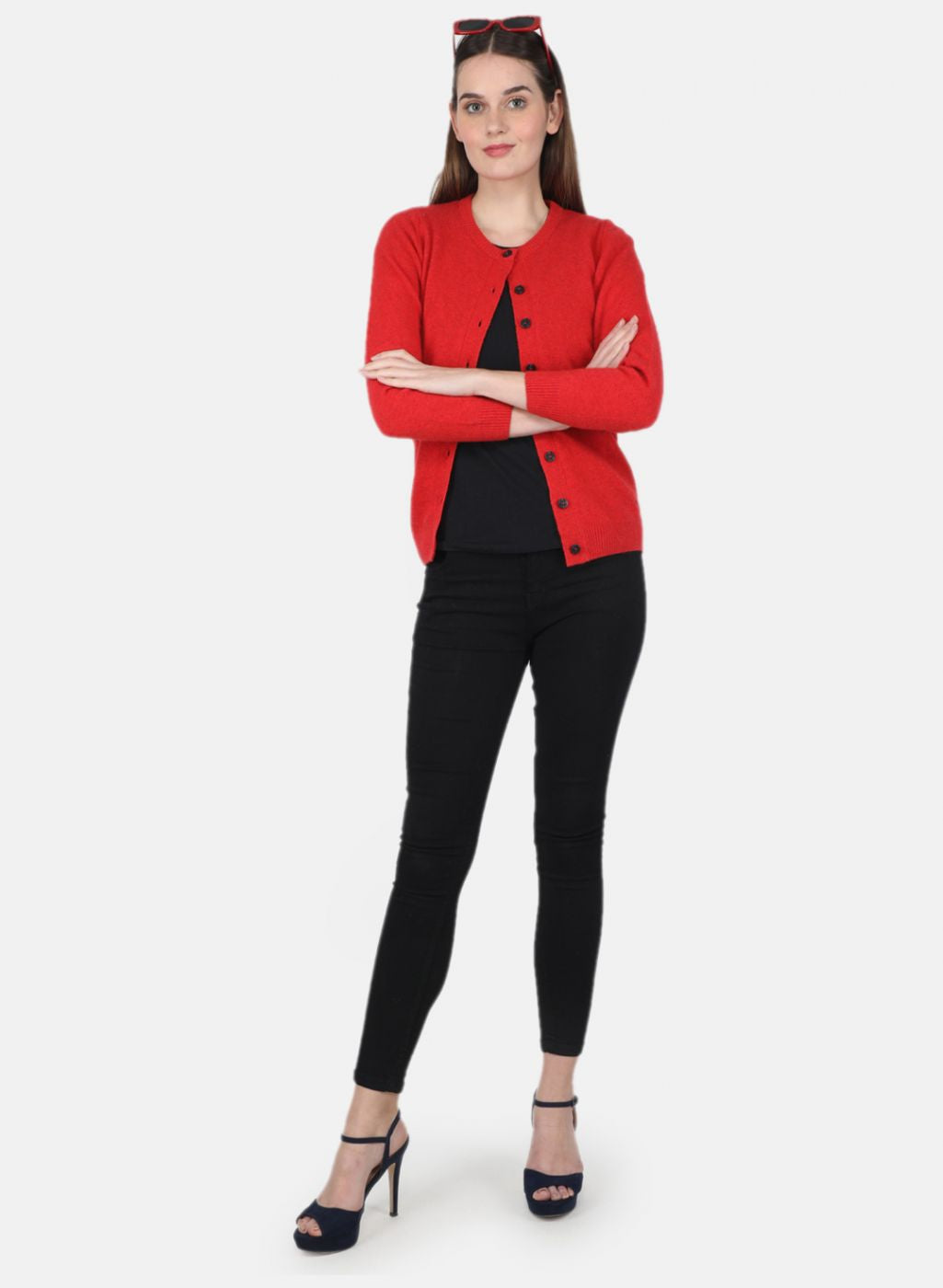 Women Red Solid Cardigan