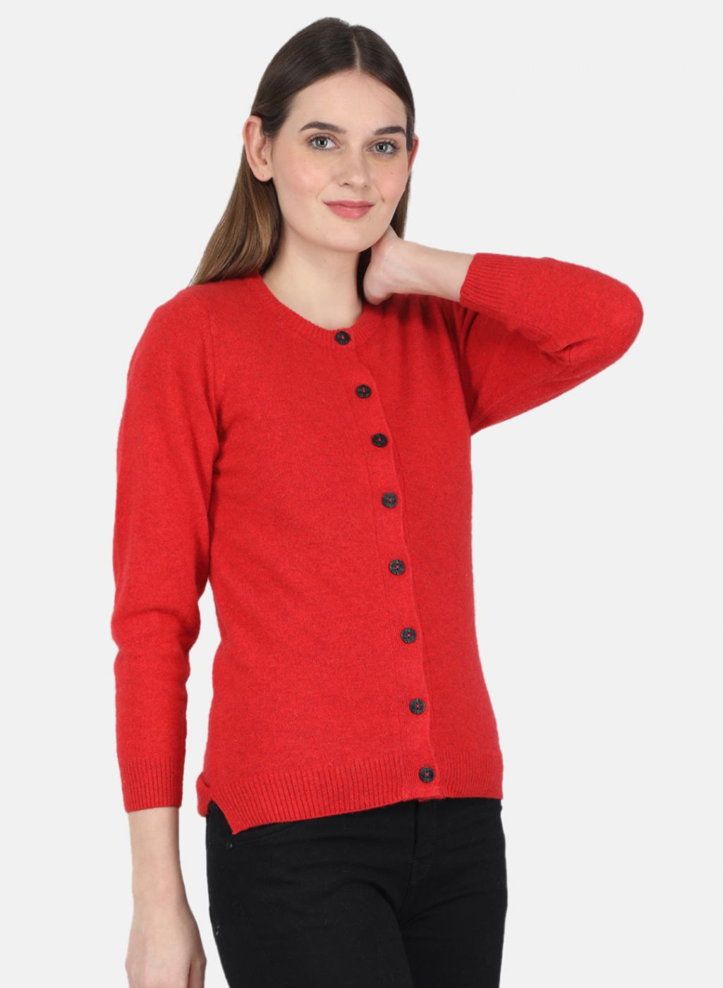 Women Red Solid Cardigan