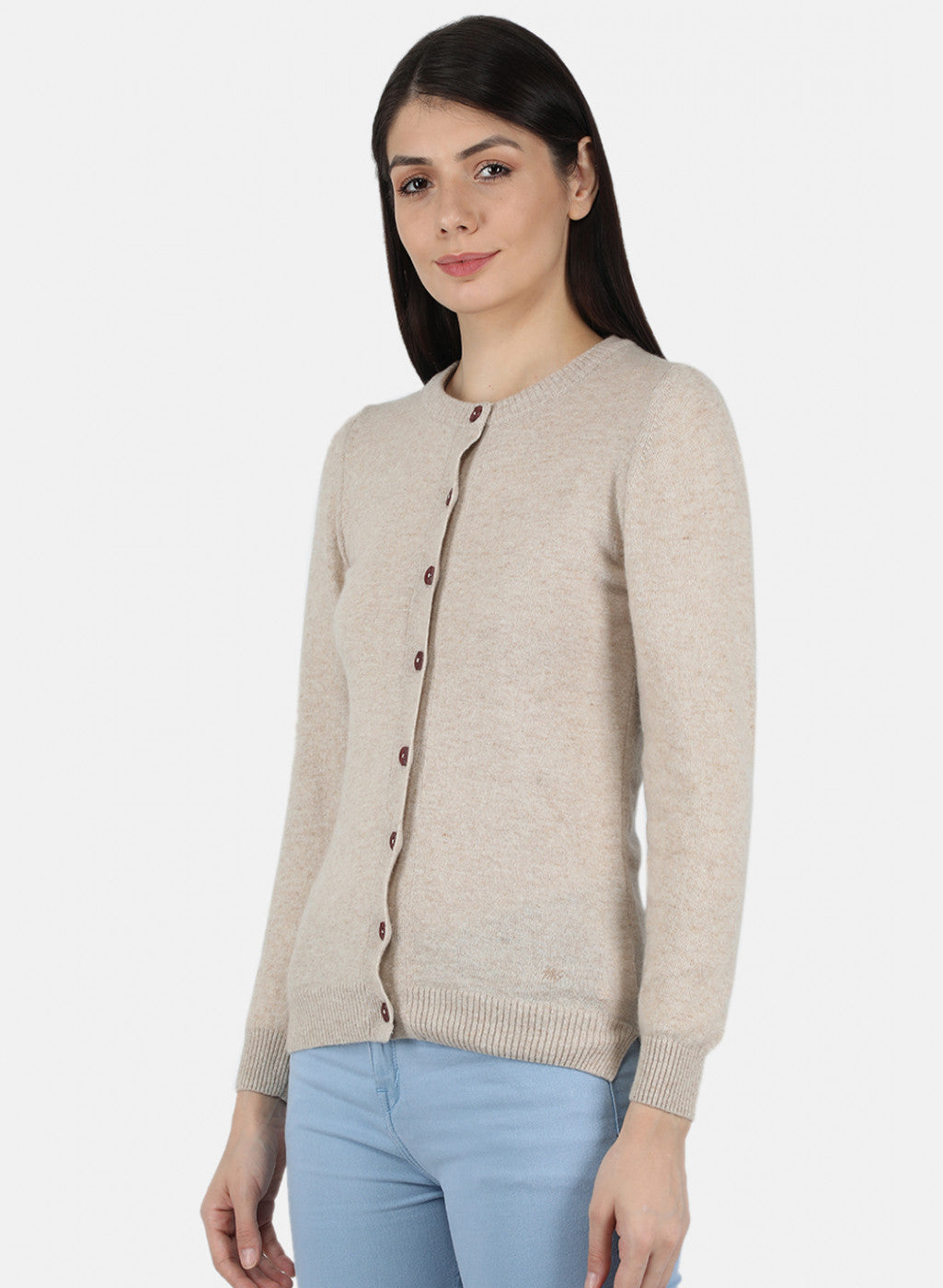 Women Beige Solid Cardigan