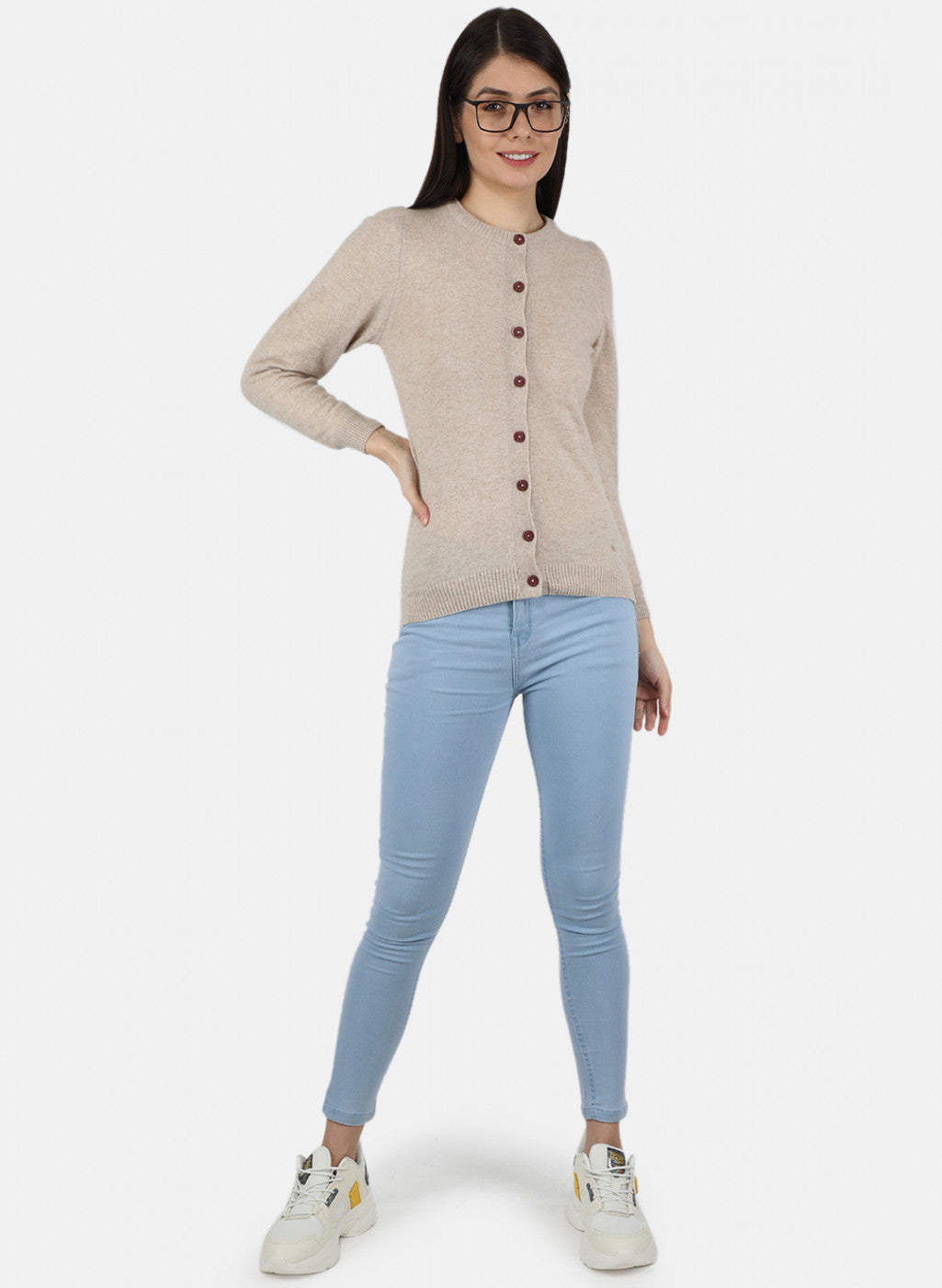 Women Beige Solid Cardigan