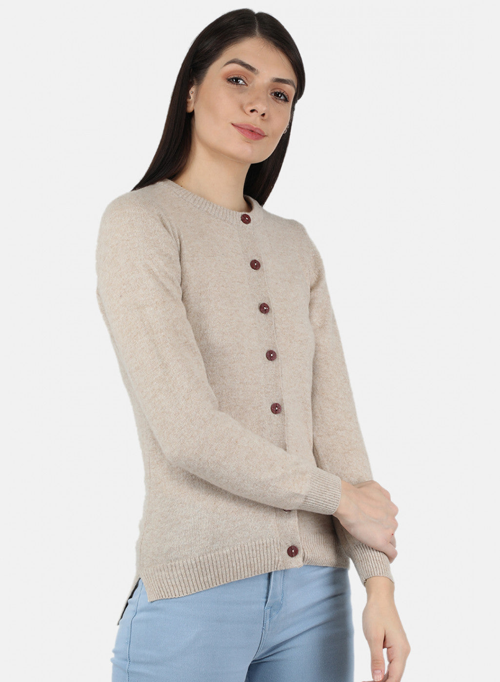 Women Beige Solid Cardigan