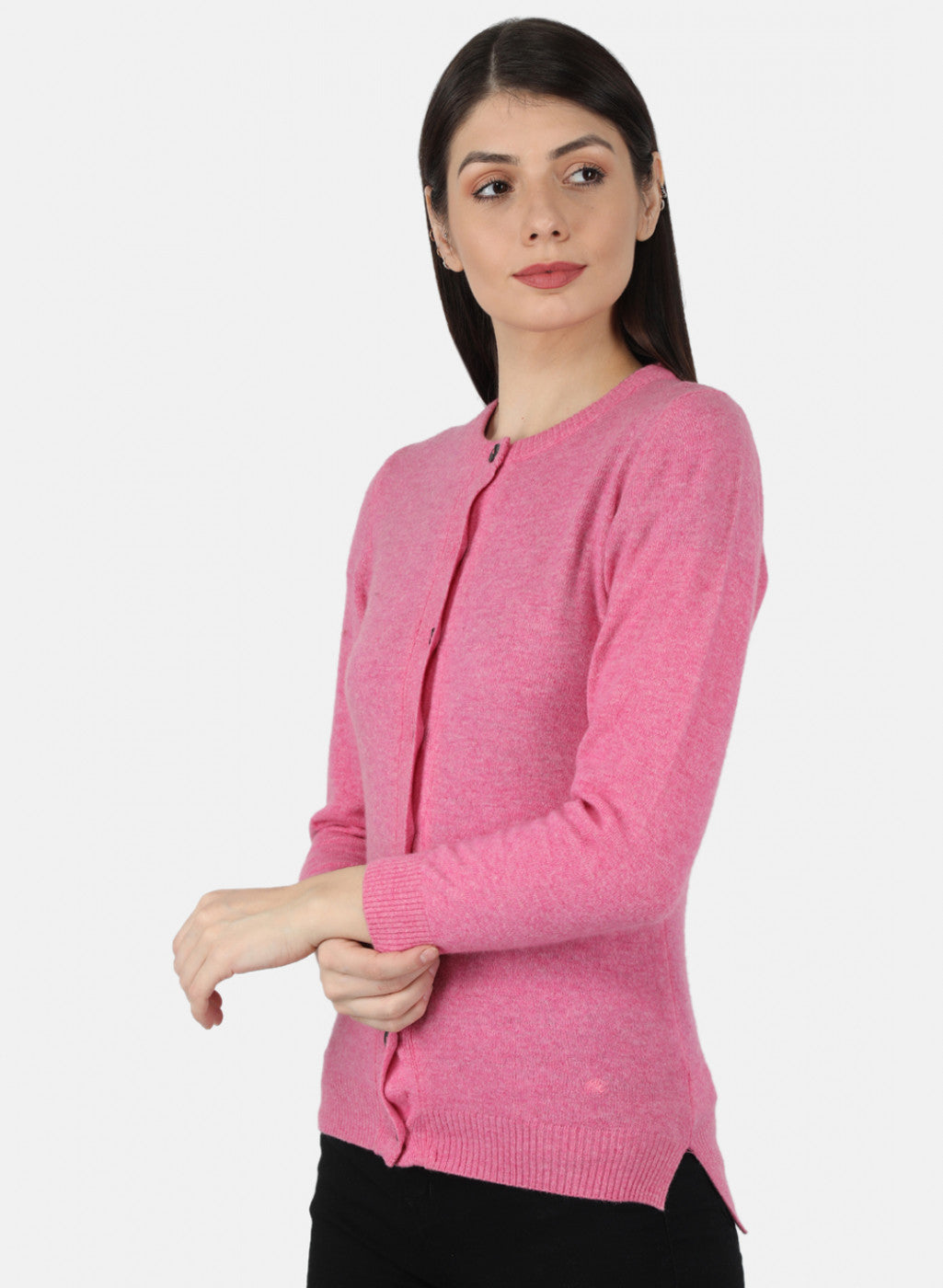 Women Pink Solid Cardigan