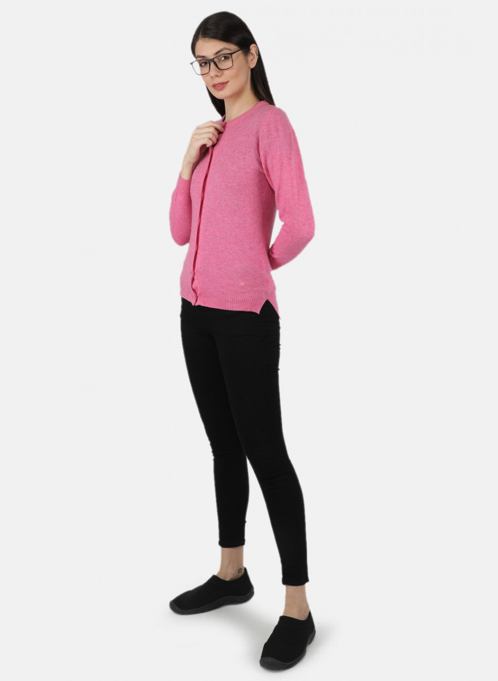 Women Pink Solid Cardigan