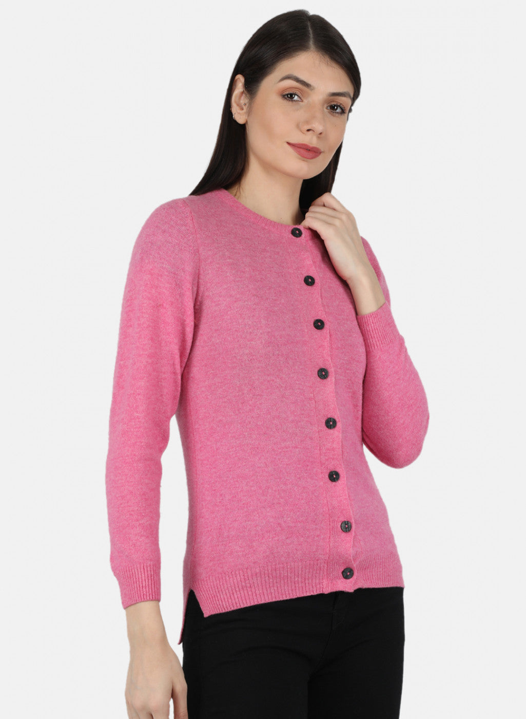 Women Pink Solid Cardigan