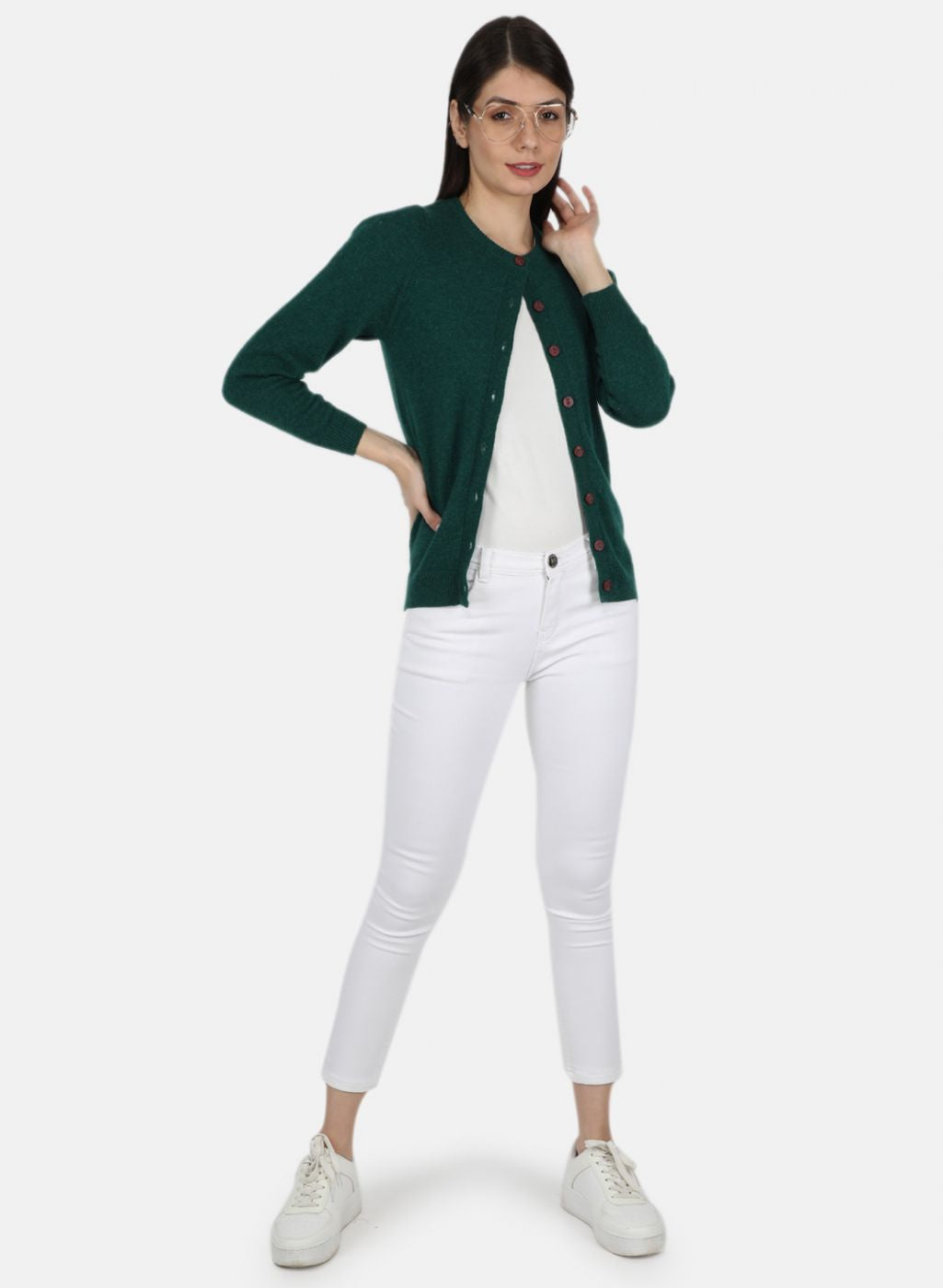 Women Green Solid Cardigan