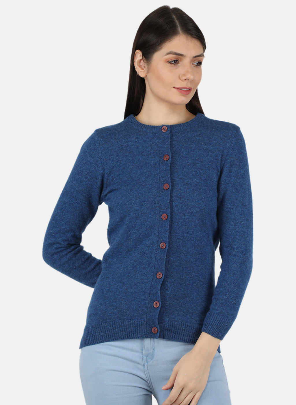 Women Blue Solid Cardigan