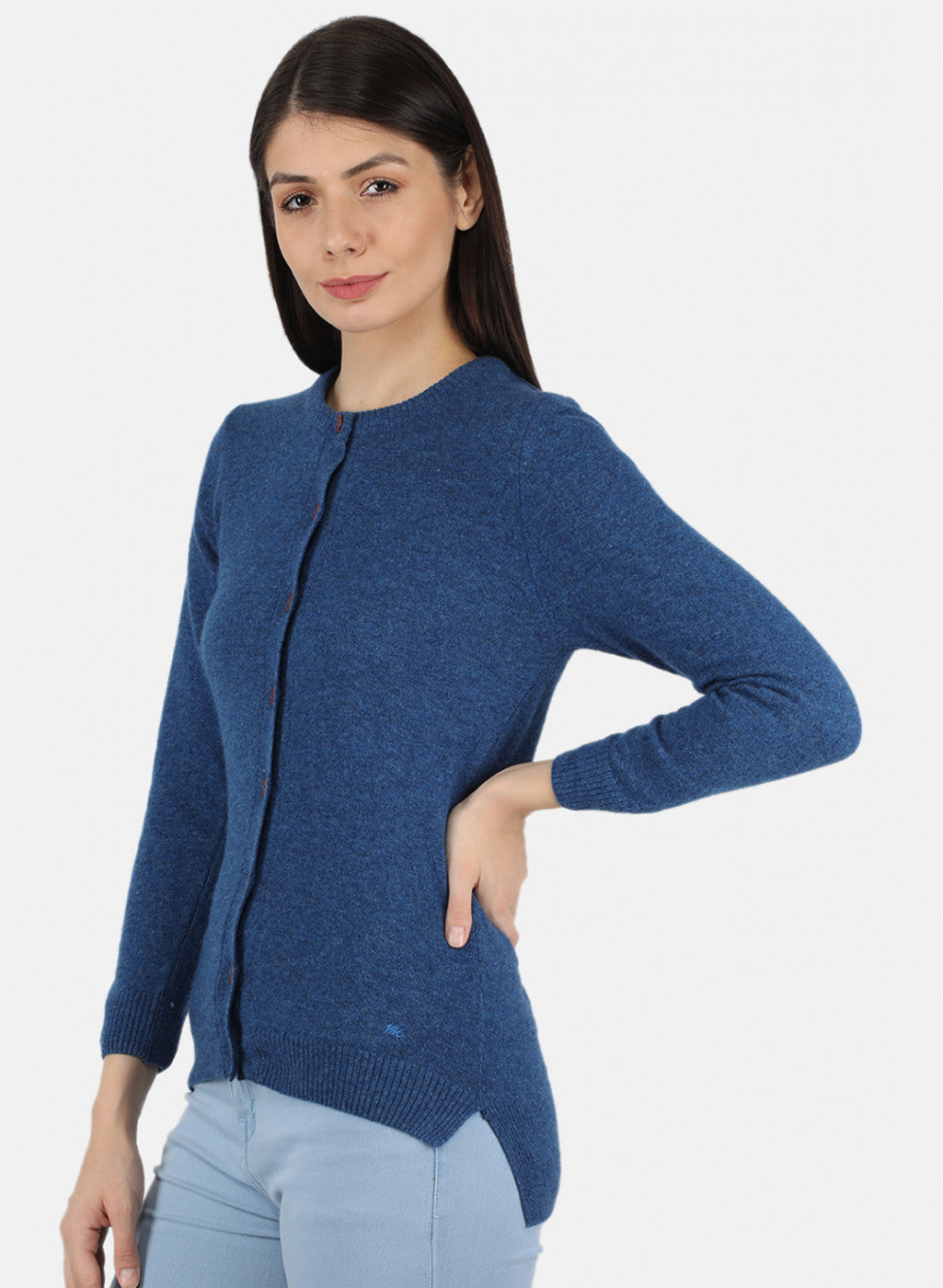 Women Blue Solid Cardigan