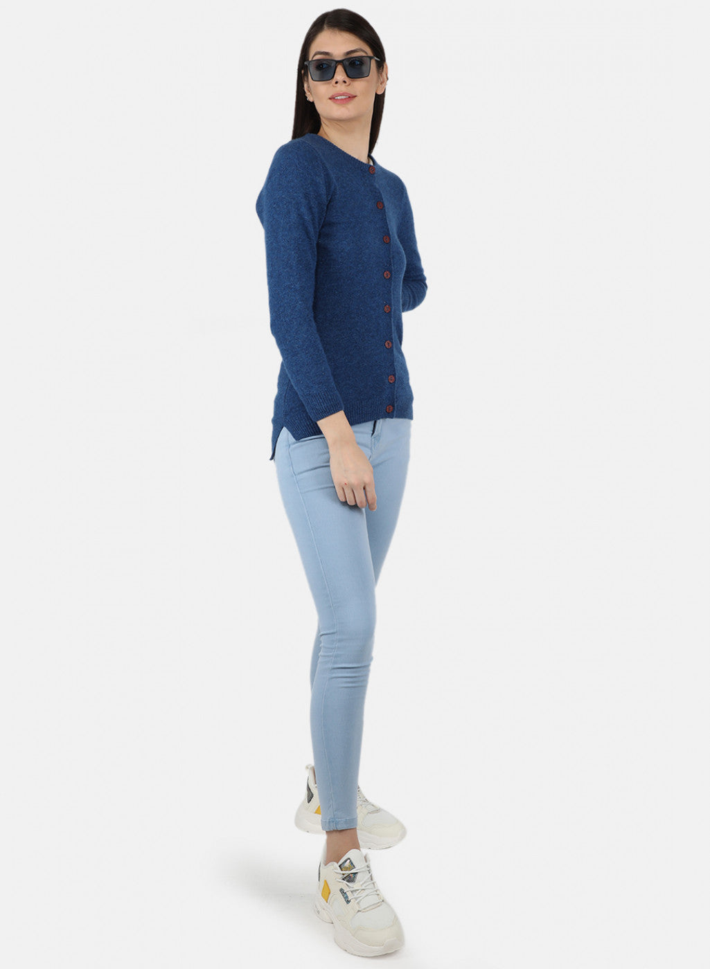 Women Blue Solid Cardigan