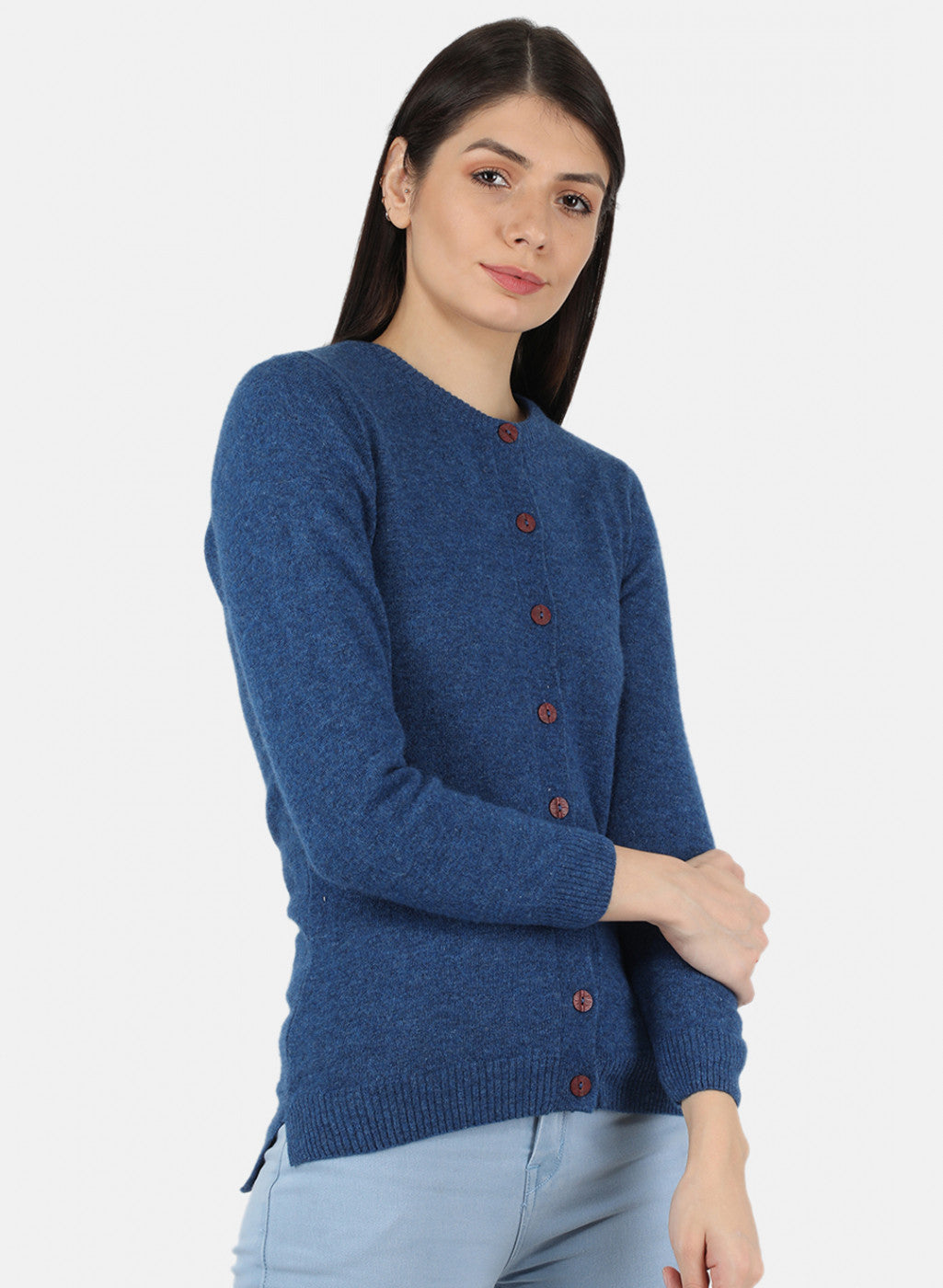 Women Blue Solid Cardigan