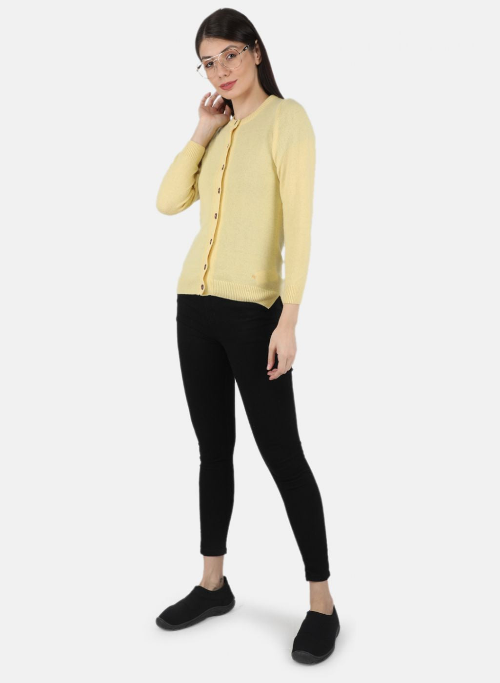 Women Yellow Solid Cardigan