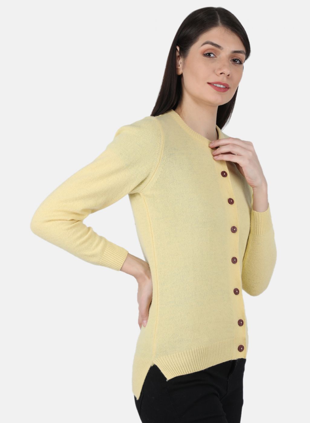 Women Yellow Solid Cardigan