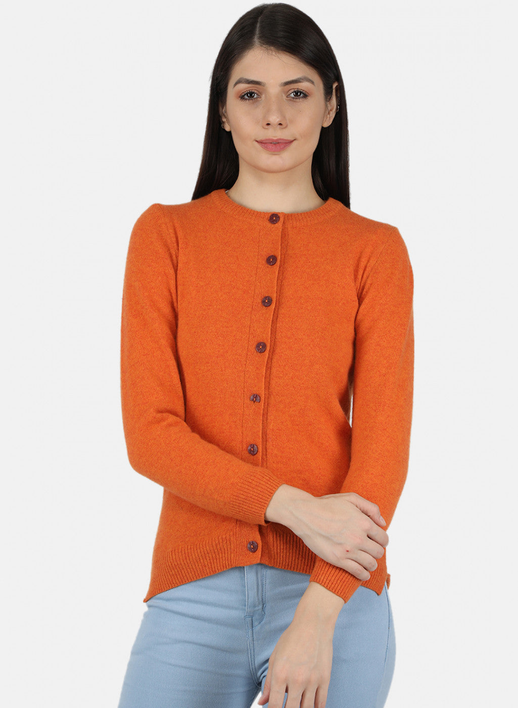 Women Orange Solid Cardigan