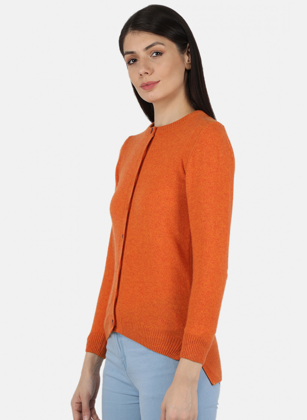 Women Orange Solid Cardigan