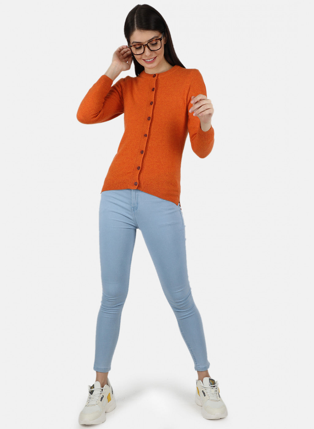 Women Orange Solid Cardigan