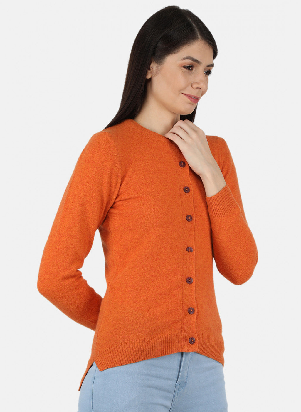 Women Orange Solid Cardigan