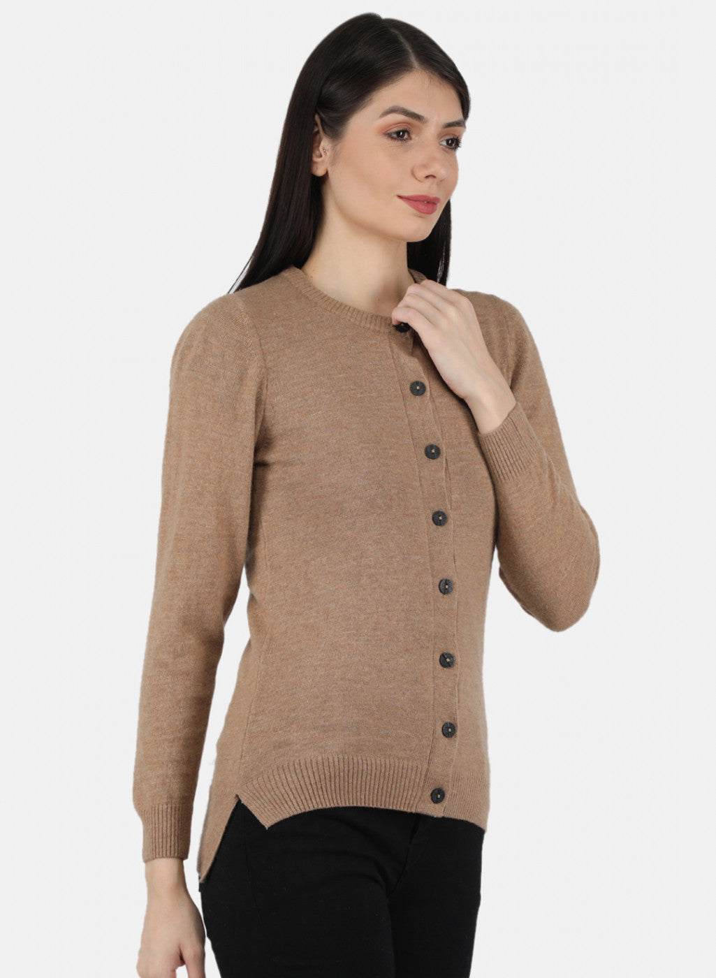 Women Beige Solid Cardigan